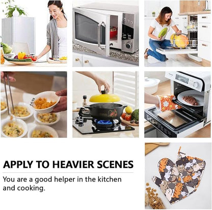 Fun Cat Cartoon Animal Face Oven Mitts and Pot Holders Set of 4 Silicone Heat Resistant Oven Mitten Potholders Non Slip Gloves Kitchen Decor for BBQ Cooking Grilling Baking