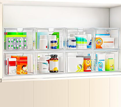 caktraie 6 Pack Small Stackable Stroage Drawers, Acrylic Bathroom Makeup Organizer, Plastic Storage Bins For Vanity, Undersink, Kitchen Cabinets, Pantry, Home Organization - Image 5