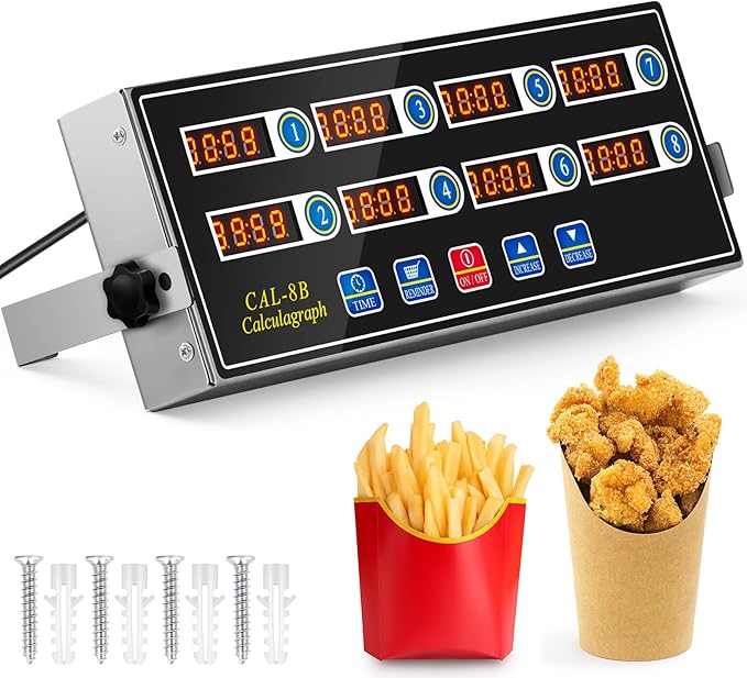 Relaxweex 1 Pack Commercial 8 Channel Digital Kitchen Timer, Multi-Countdown Timer with Loud Alarm & Large LCD Display, Wall Mount or Countertop for Restaurant, Fry Station, Baking & Lab Use by Relaxweex