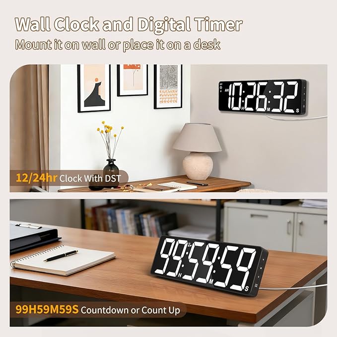 VOCOO 15.7" Large Digital Wall Timer with 99H Countdown, Count Up, Clock and Remote Control, 18 Colors RGB Wall Clock for Office, Home Decor, Kitchen, Living Room, Gym, Classroom