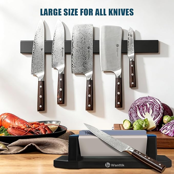 Large Knife Sharpening Stone, Tri-Stone Knife Sharpener, 3 Sides Grit 400/1000/5000, Whetstone Knife Sharpener with Non-Slip Base, Angle Guide & Leather Strop, for Kitchen Knives and Pocket Knives - Image 8