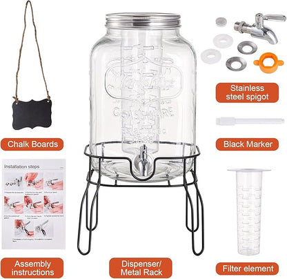 2 Gallon Glass Drink Dispensers for Parties, Beverage Dispenser with Stand, Fruit Infuser and Stainless Steel Spigot 100% Leakproof, Beverage Dispenser for Lemonade Sun Tea - Image 5