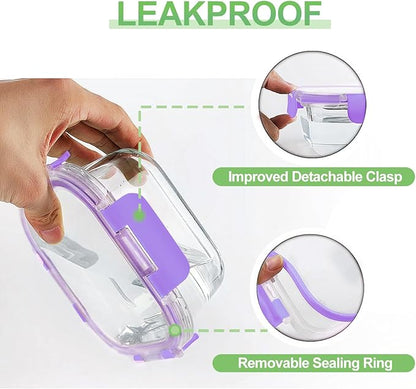 HOMBERKING Glass Food Storage Containers with Lids, 18 Piece Meal Prep Containers, Airtight Lunch Bento Boxes, BPA-Free & Leak Proof (9 Lids & 9 Containers) - Purple - Image 4