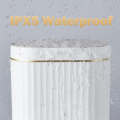 ELPHECO Bathroom Trash Can with Lid 2 Gallon Sensor Garbage Can, Automatic Trash Bin, Motion Sensor Trash Can, IPX5 Waterproof Plastic Wastebasket for Bathroom, Bedroom, Kitchen, Office, White Gold