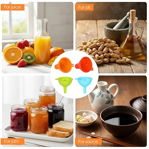 4 Pcs Silicone Kitchen Funnels - Flexible Condiment Sauce Canning Wide Mouth Funnel - Funnels for Kitchen Use Filling Bottles Jars Cans Powder Liquid Spices - Image 6