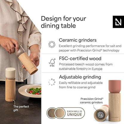 LARS NYSØM Wooden Salt and Pepper Grinder Set Manual with Tray - Salt and Pepper Mills with Adjustable Ceramic Grinder - Elegant Beechwood Pepper and Salt Mill Set for Dining Table (Brick Red)