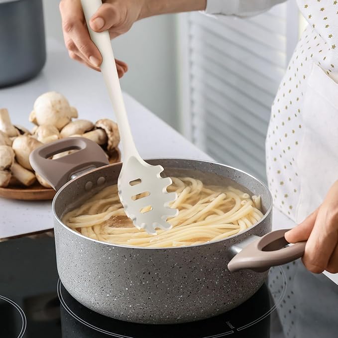 oannao Silicone Kitchen Utensils Set, 600°F Heat Resistant Silicone Cooking Utensils, Spatula, Spoon, Whisk, Tongs, Kitchen Gadgets for Nonstick Cookware, Dishwasher Safe BPA Free (Cream White) - Image 5