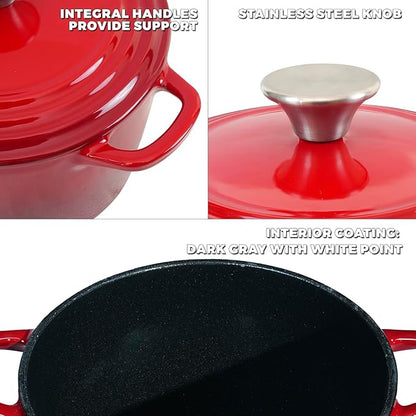 Flavehc Dutch Oven Pot with Lid 2.8 qt Cast Iron Dutch Oven for Bread Baking Red Enameled Cast Iron Rice Pot with Handels - Image 2