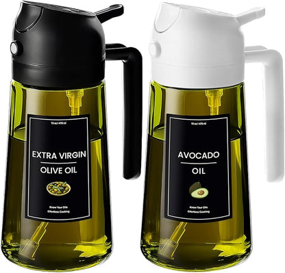 CXINYI - 16oz/470ml Olive Oil Dispenser for Kitchen with Stickers - 2 in 1 Olive Oil Sprayer for Cooking, Air Fryer, and Salad, Black&White (Light-Proof Kitchen Gadget) by CXINYILLC