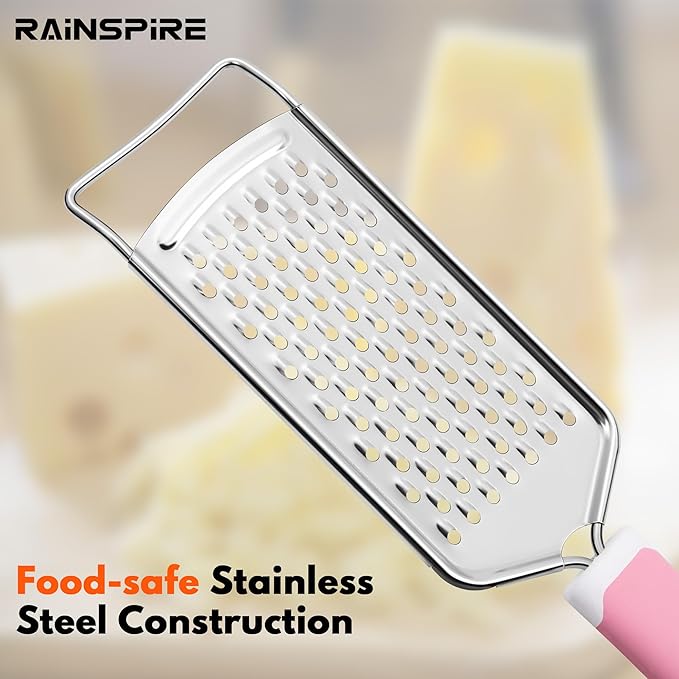 Rainspire Professional Cheese Graters for Kitchen Stainless Steel Handheld, Metal Lemon Zester Grater With Handle For Cheese, Chocolate, Spices, Kitchen Gadgets And Tools, Soft Grip Handle, Pink - Image 6