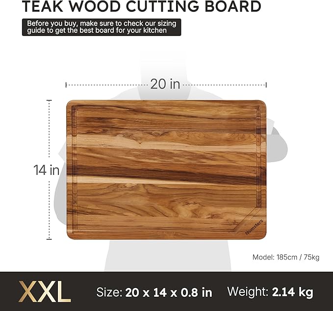 Extra Large Teak Wood Cutting Board for Kitchen 20inch Non Slip Feet Heavy Duty Butcher Block Chopping Board Nice Solid Thick Wooden Juice Groove Big XXL Large Best Hardwood Kitchen Counter Organic - Image 2