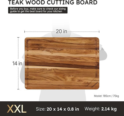 Extra Large Teak Wood Cutting Board for Kitchen 20inch Non Slip Feet Heavy Duty Butcher Block Chopping Board Nice Solid Thick Wooden Juice Groove Big XXL Large Best Hardwood Kitchen Counter Organic - Image 2