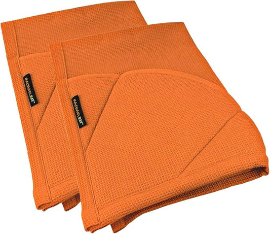 Rachael Ray Kitchen Towel, Oven Glove Moppine - 2-in-1 Ultra Absorbent Kitchen Towels with Heat Resistant Padded Pockets Like Pot Holders and Oven Mitts to Handle Hot Cookware - Burnt Orange, 2 Pack