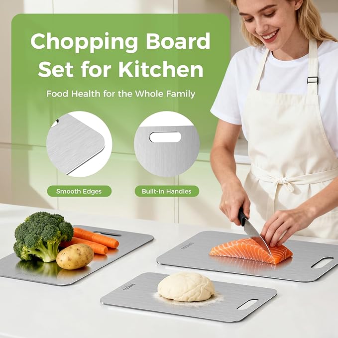 Titanium Cutting Board, 100% Pure Titanium Cutting Boards for Kitchen, Double-sided Titanium Cutting Boards,Separate Raw and Cooked Food Areas,Non-Toxic,Dishwasher Safe 13”L × 8”W - Image 4
