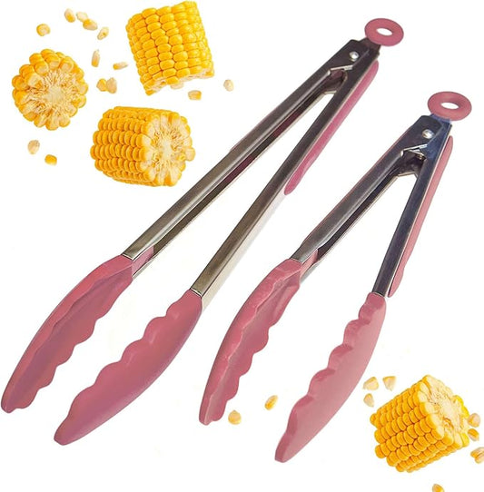 Starpack 'Get a Grip' Silicone Kitchen Tongs for Cooking (2Pcs) - BBQ Tongs for Grill Heat Resistant to 600°F - Stainless Steel Kitchen Utensils w/Non Stick Silicone Tips - 9",12" for Serving Food by StarpackHome