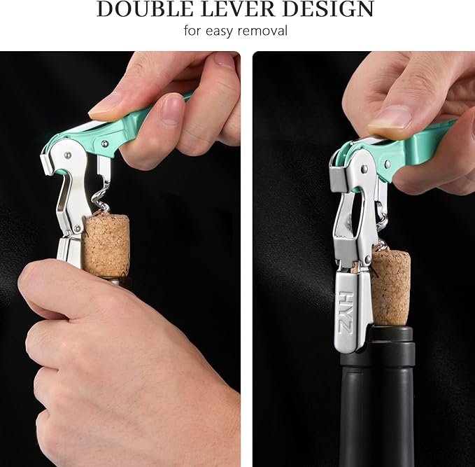 HYZ 2-Pack Wine Opener Waiter Corkscrew, Professional Wine Key for Servers, Bartender with Foil Cutter, Manual Wine Bottle Opener Double Hinged (Mint Green) - Image 3