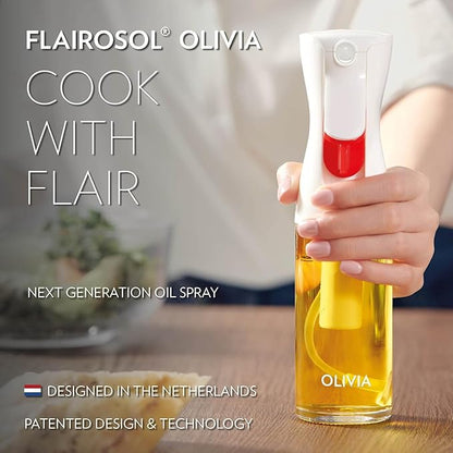 OLIVIA. The Original Advanced Oil Sprayer for Cooking, Salads, BBQs and More, Continuous Spray with Portion Control, Trusted by Chefs. Patented Technology. (Glass Bottle) (White Print) - Image 8