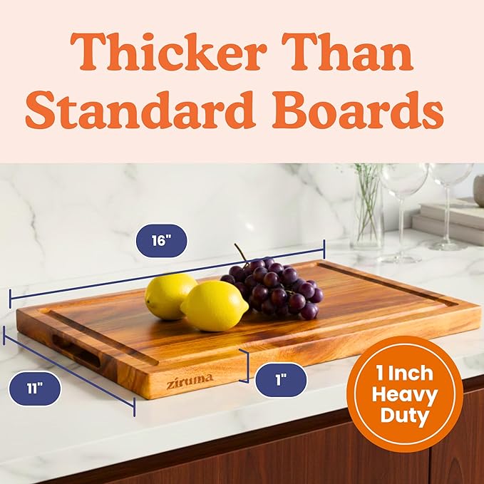 Non Toxic Wood Cutting Board - Conditioned with Natural Beeswax Flaxseed & Lemon Oil - Free of Mineral Oil - Made of FSC Certified Acacia Wood - 16" x 11" Thick Cutting Board by Ziruma - Image 7