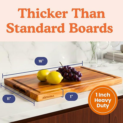 Non Toxic Wood Cutting Board - Conditioned with Natural Beeswax Flaxseed & Lemon Oil - Free of Mineral Oil - Made of FSC Certified Acacia Wood - 16" x 11" Thick Cutting Board by Ziruma - Image 7