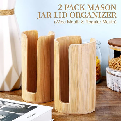 2 Pack Mason Jar Lid Organizer (Wide Mouth & Regular Mouth) Bamboo Ball Jar Wooden Storage Accessories for Home Kitchen Organization & Tumbler Lids, Fit Mason/Canning/Bamboo Lids - Image 3