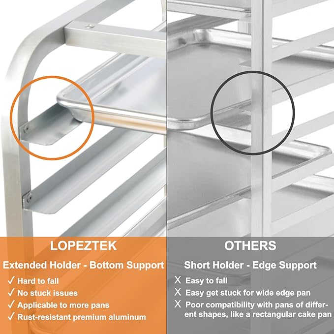lopeztek 10-Tier Quarter & Half Sheet Pan Rack - Bread Baking Speed Rack for Cooling, Bakery Stand with wheels for Bun Pan Tray, Home Kitchen Tiered Rolling Cart for Oven(for 1/2 & 1/4 Sheet) - Image 5
