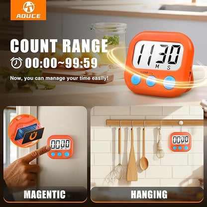 2 Pack Digital Kitchen Timer for Cooking Big Digits Loud Alarm Magnetic Backing Stand Cooking Timers for Baking Orange - Image 4