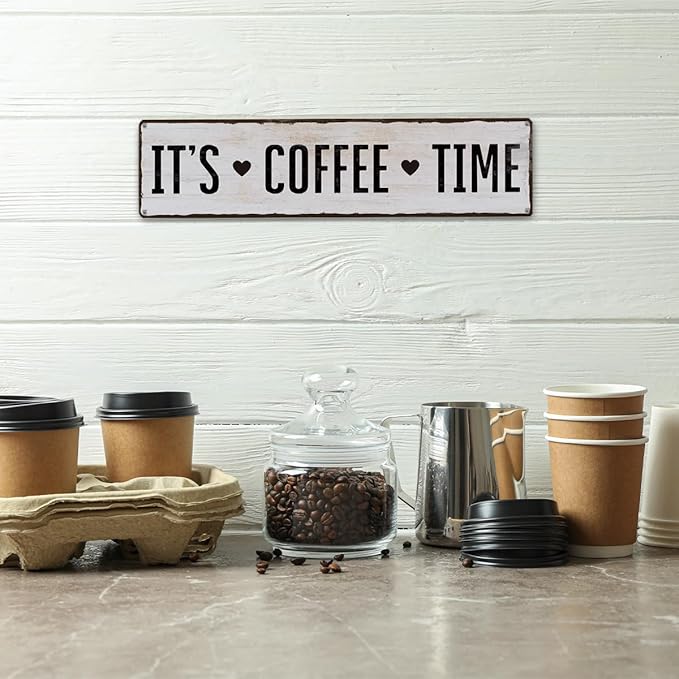Coffee Metal Tin Sign, It's Coffee Time Sign, Home Kitchen Wall Decor, Farmhouse Decorations for Cafe, Coffees Station Decors, Decorative Metal Wall Signs 15.8x4 Inches - Image 4