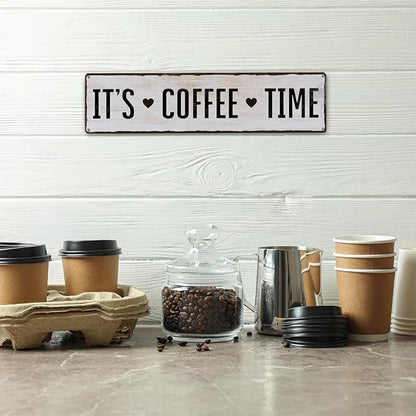 Coffee Metal Tin Sign, It's Coffee Time Sign, Home Kitchen Wall Decor, Farmhouse Decorations for Cafe, Coffees Station Decors, Decorative Metal Wall Signs 15.8x4 Inches - Image 4