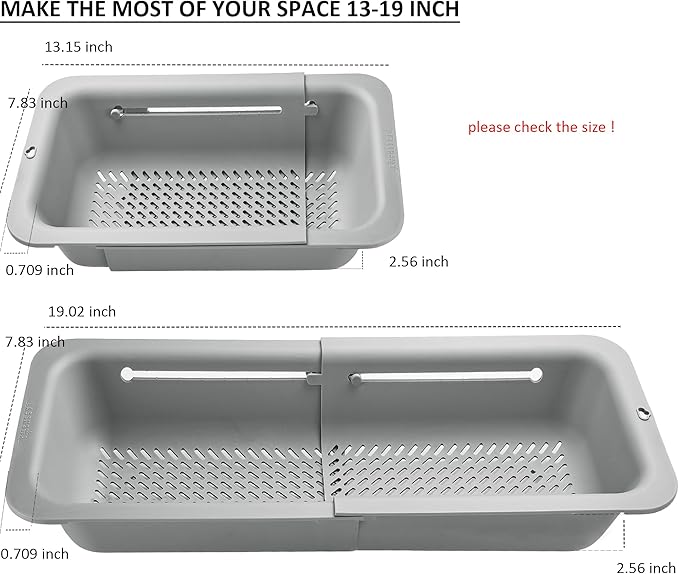 LASSHSWA Collapsible Colander for Kitchen, Over the Sink Strainer Basket for Kitchen, Fruit Pasta Food Strainer Expandable Plastic Colander BPA Free (Gray) - Image 5