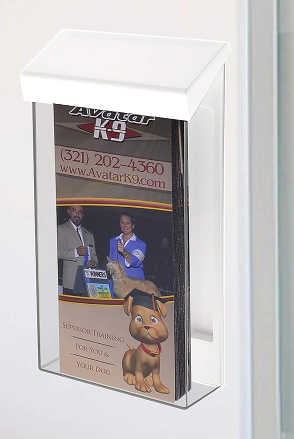 Marketing Holders Outdoor Brochure Holder Box Clear with White Lid Holds 4" x 9" Trifolds Real Estate Sheets Pamphlets Menus for Sign Store Front Display Take One Caddy
