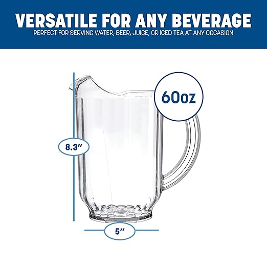 Carlisle FoodService Products Versapour Clear Pitcher Tall Pitcher for Kitchens, Restaurants, and Catering, Plastic, 60 Ounces, Clear - Image 2