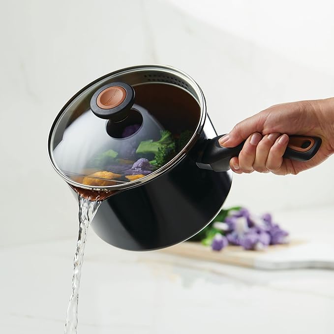 Farberware Glide Nonstick Sauce Pan/Saucepan with Straining and Lid, 3 Quart, (Black) - Image 11