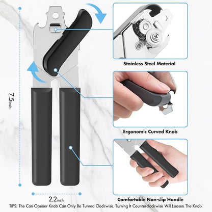 Can Opener Manual, COKORA Can Openers Hand Held with Comfort Anti-Slip Handles, Heavy Duty Stainless Steel Can Opener Smooth Edge and Bottle Openers, Easy Turn Can Openers for Seniors, Kitchen, Gray - Image 2
