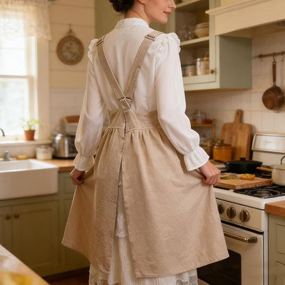 Uaussi Cotton Linen Apron Cross Back Work Apron for Women with Pockets Pinafore Dress X Cross Halter Apron for Chef Gardening - Image 6