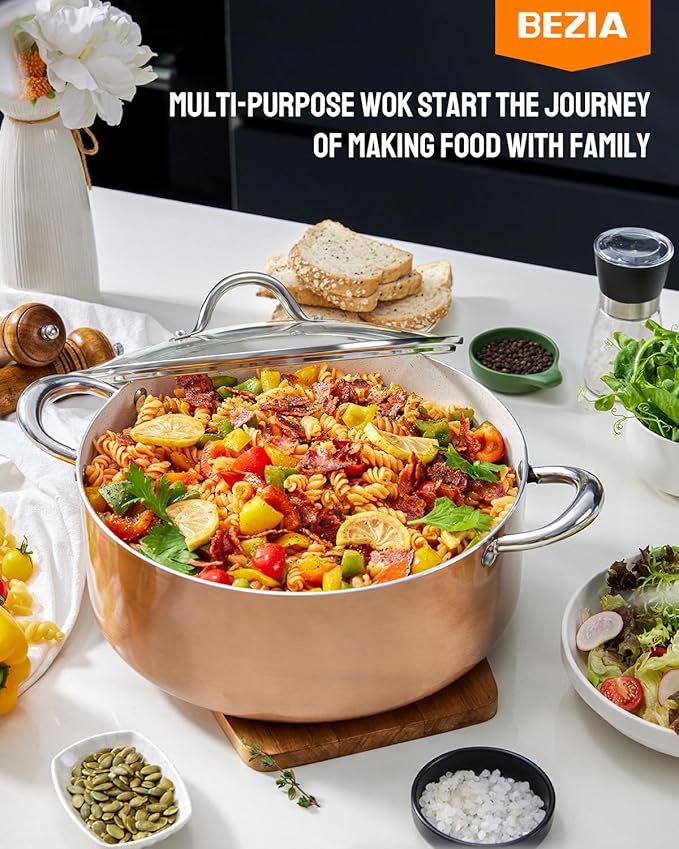 BEZIA Large 8 Quart Nonstick Cooking Pot with Lid, Induction Stock Pot, Soup Pot for All Stovetops, Non-toxic and Oven Safe, PFOA PFAS Free, Golden - Image 6