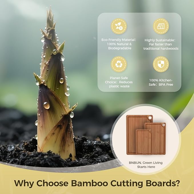 Bamboo Cutting Board for Kitchen – 3-Piece Wooden Boards with Juice Grooves, Side Handles, Non-Slip Mats – Perfect for Meat, Veggies, Fruit – Ideal Kitchen Gift - Image 7