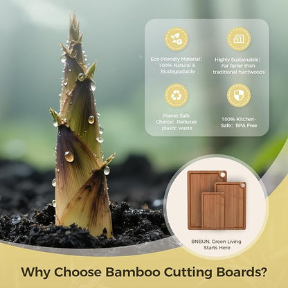 Bamboo Cutting Board for Kitchen – 3-Piece Wooden Boards with Juice Grooves, Side Handles, Non-Slip Mats – Perfect for Meat, Veggies, Fruit – Ideal Kitchen Gift - Image 7