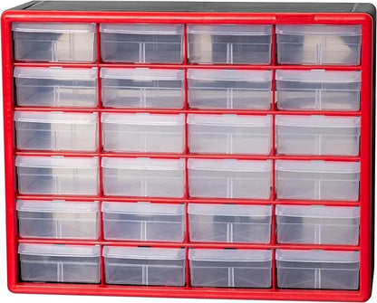 Akro-Mils 24-Drawer Plastic Drawer Storage Cabinet for Garage Organization, Bead Organizer, Building Bricks Storage, Teacher Toolbox, Makeup Organizer, 20" W x 6" D x 16" H, 10124 Red - Image 9