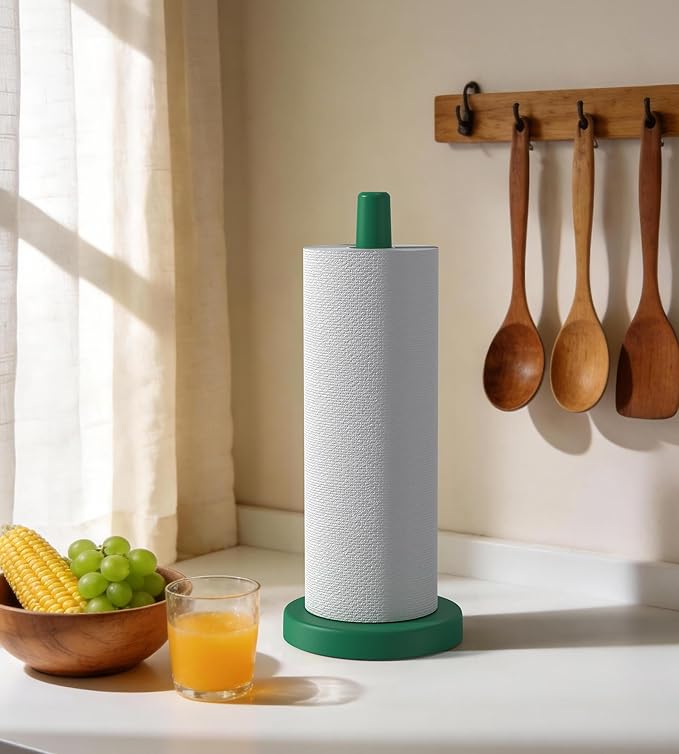 KitchLife Wooden Paper Towel Holder Countertop - Solid Freestanding Paper Towel Dispenser Stand with Anti-Skid Base (Dark Green) - Image 6