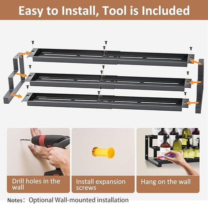 GOENDR Expandable Spice Rack Organizer for Cabinet, 3 Tier Metal Spice Organization,16"-29.5" Wide Adjustable Seasoning Organizer, Display Shelf, Canned Goods Organizer for Pantry Kitchen Countertop - Image 7