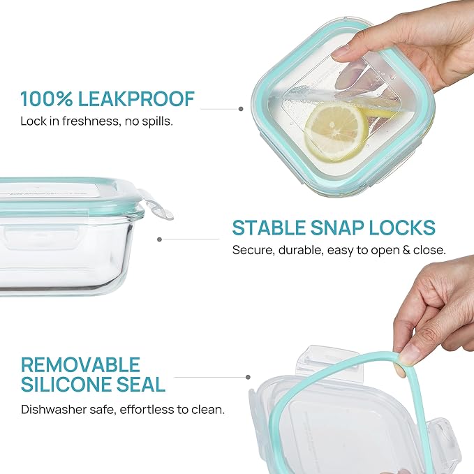 Vtopmart 5Pack 17.5oz Glass Storage Containers with Lids, Glass Meal Prep Food Container Sets with Snap Airtight Lids for Microwave, Oven, Freezer and Dishwasher, Green - Image 6