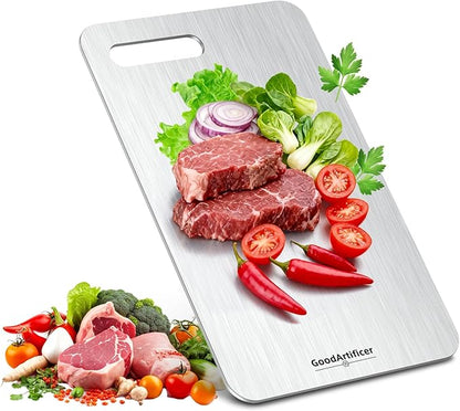 Titanium Cutting Boards, 100% Pure Titanium Kitchen Cutting Board, Double-Sided Non-Toxic Cutting Board, Ideal for Slicing and Dicing Meats, Features Handle, Dishwasher Safe,13"L*8"W by Goodartificer