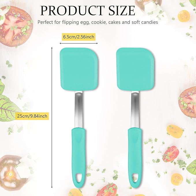 Silicone Cookie Spatula Turner 2 Pack Mini Brownie Spatula Flexible Kitchen Small Silicone Turner for Nonstick Cookware Heat Resistant No Scratch Flipper for Egg Pancake(Green) - Image 2