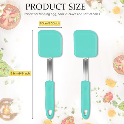 Silicone Cookie Spatula Turner 2 Pack Mini Brownie Spatula Flexible Kitchen Small Silicone Turner for Nonstick Cookware Heat Resistant No Scratch Flipper for Egg Pancake(Green) - Image 2