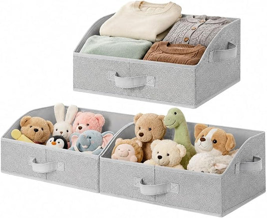 GRANNY SAYS Closet Organizer Bins, Trapezoid Storage Bin, Storage Baskets for Shelves, Collapsible Clothes Organizers and Storage, Baskets for Organizing Clothes, Toys, Ash Gray, 3-Pack