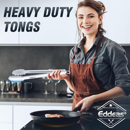 Eddeas All Metal Tongs For Cooking - Heat Resistant 600 Degrees Stainless Steel Kitchen Tongs, Set of 2-9" & 12 inch, Locking Tongs, For Food,Salad, BBQ, Grilling, Dishwasher safe - Image 5