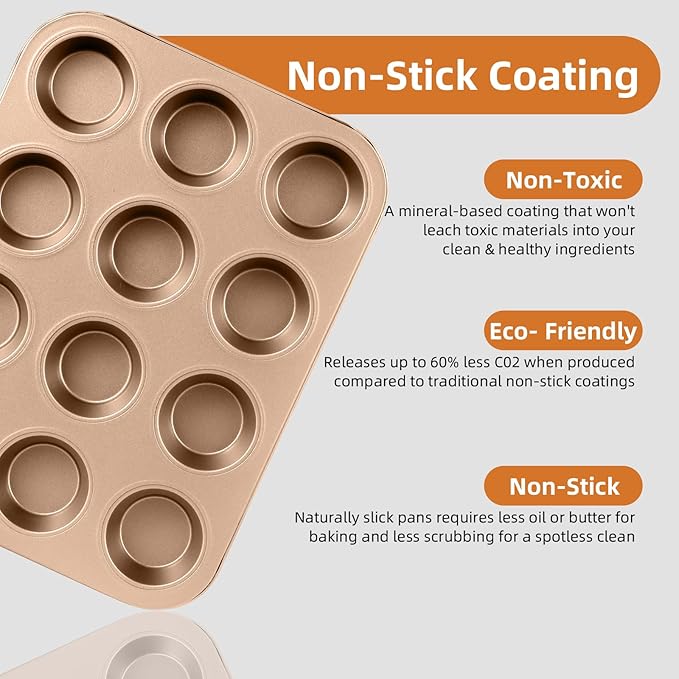 11-Piece Nonstick Baking Pans Set - Professional Grade Carbon Steel Bakeware with Premium Coating- Dishwasher Safe, Stackable, Oven Safe to 450°F (Champagne) - Image 4
