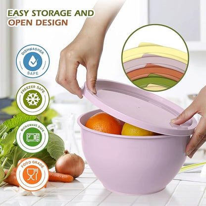 Greentainer Plastic Mixing Bowls with Lids Set for Kitchen, 5 Set Nesting Bowls for Mixing, Baking, Prepping, Cooking and Serving Food, Mixing Bowls Dishwasher, Microwave Safe - Image 3