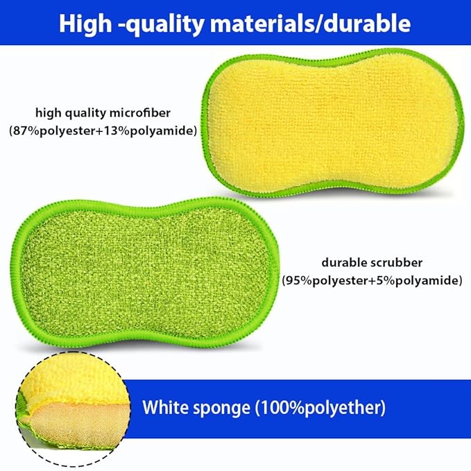 12 Pack Multi-Purpose Scrub Sponges for Kitchen by SmilePowo Non-Scratch Microfiber Sponge Along with Heavy Duty Scouring Power - Effortless Cleaning of Dishes, Pots and Pans - Image 4