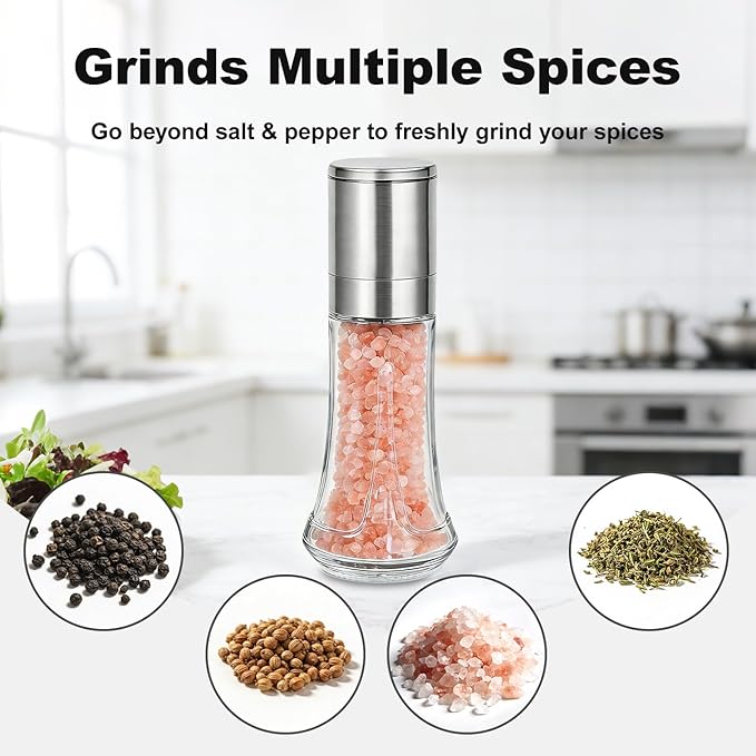 Aelga Salt Grinder with Silicone Funnel - 4oz Glass Manual Mills with Adjustable Ceramic Core, Refillable Kitchen Gadget - Image 6